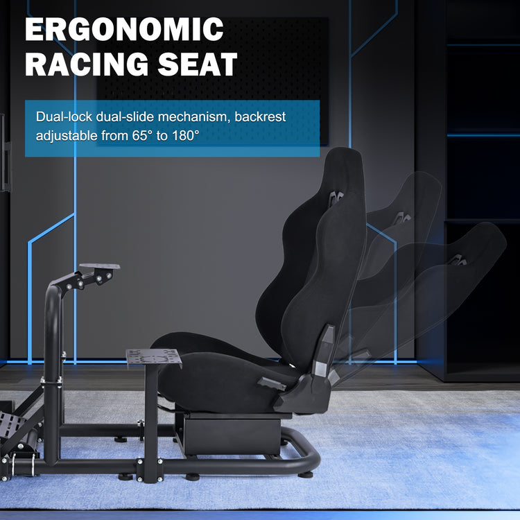 Anman Racing Sim Cockpit with Triple Monitor Mount and Seat Fits for Logitech/Thrustmaster/Fanatec/Moza G29 G920 G923 CSL-DD T248 Driving Simulator Cockpit Without Steering Wheel, Pedals and Shifter