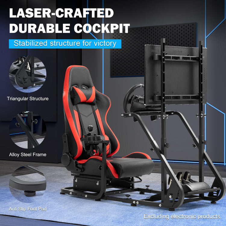 Anman Racing Simulator Cockpit With Red Ergonomic Seat and Monitor Stand, Fit for Logitech G27 G29 G920/for PXN/for Thrustmaster T500RS T300RS, Adjustable Driving Simulator, Not Include Steering Wheel, Pedals, Handbrake, and Monitor