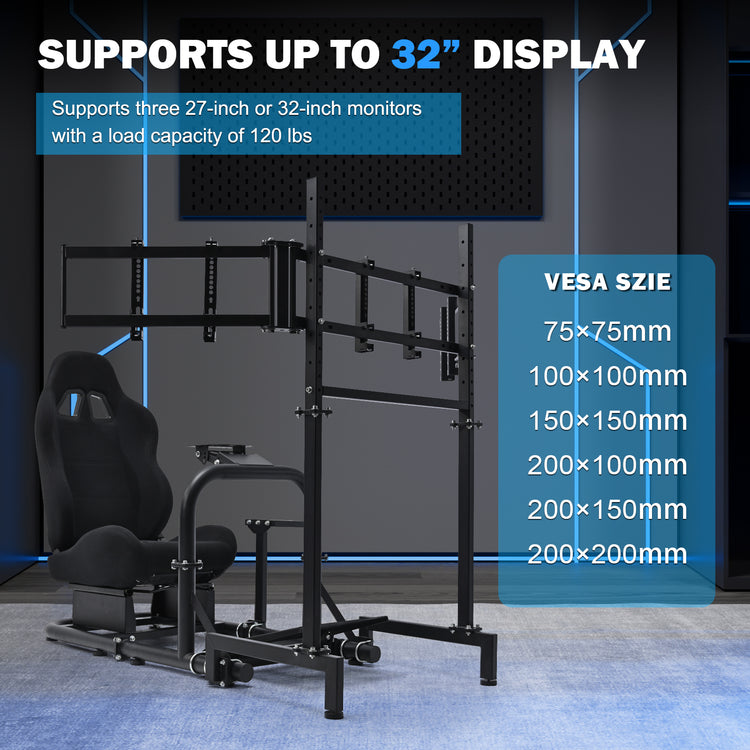 Anman Racing Sim Cockpit with Triple Monitor Mount and Seat Fits for Logitech/Thrustmaster/Fanatec/Moza G29 G920 G923 CSL-DD T248 Driving Simulator Cockpit Without Steering Wheel, Pedals and Shifter