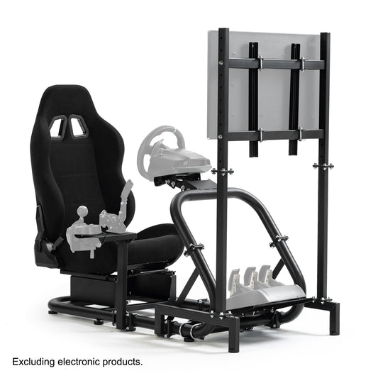 Anman Pro Adjustable Driving Racing Simulator Cockpit with Black Seat and Monitor Mount, Fit for Logitech G29 G920 G923/Thrustmaster T300RS/Moza R3 R5, Wheel, Pedals, and Monitor Not Included
