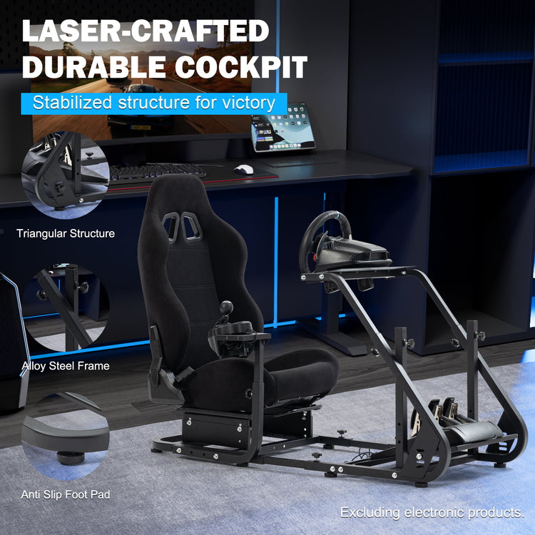Anman Racing Simulator Cockpit With Black Racing Seat, Mountable Monitor Stand, Fit for Logitech G27 G29 G920/Fanatec/Thrustmaster T500RS T300RS, Adjustable Driving Simulator, Not Include Steering Wheel, Pedals, Handbrake and Monitor