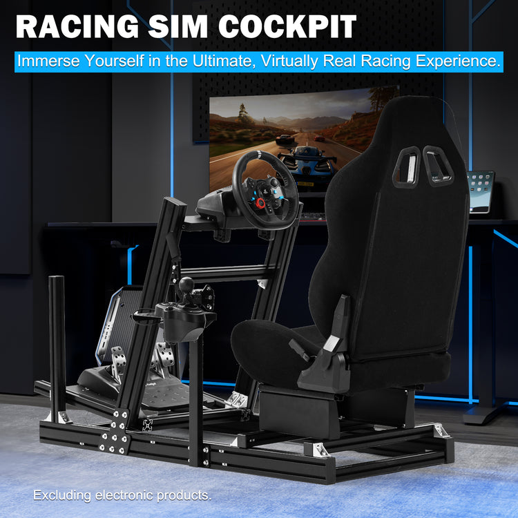 Anman 8040 Aluminum Profile Racing Sim Cockpit with Black Seat,F1 Trunk Simulator,Fit for Moza/Logitech/Fanatec/Thrustmaster,Professional-Grade,No Seat,Steering Wheel,Handbrake,Pedals