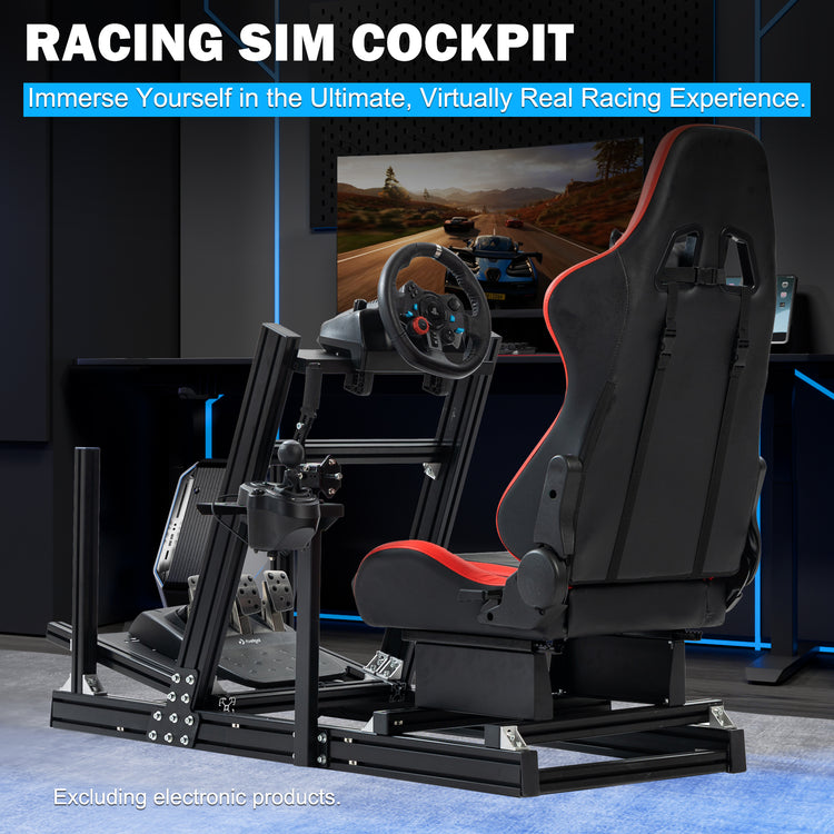 Anman 8040 Aluminum Profile Racing Sim Cockpit with Red Seat,F1 Trunk Simulator,Fit for Moza/Logitech/Fanatec/Thrustmaster,Professional-Grade,No Seat,Steering Wheel,Handbrake,Pedals