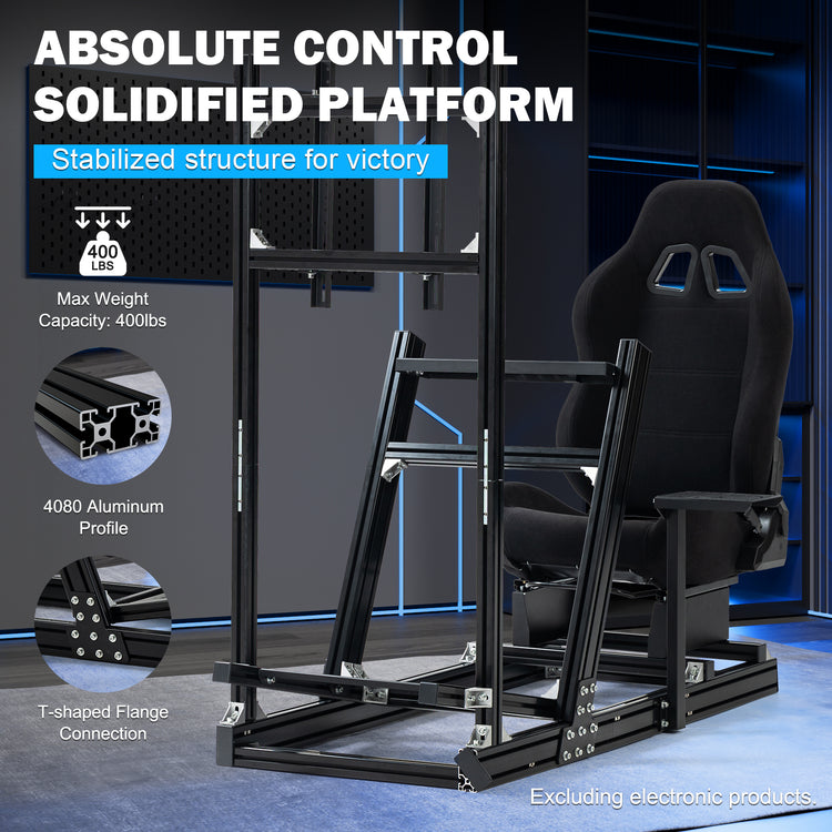Anman 8040 Aluminum Profile Racing Sim Cockpit with Black Seat Monitor Mount,F1 Trunk Simulator,Fit for Moza/Logitech/Fanatec/Thrustmaster,Professional-Grade,No TV,Steering Wheel,Handbrake,Pedals