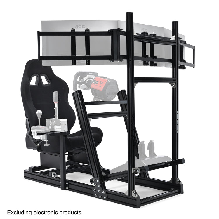 Anman 8040 Aluminum Profile Racing Sim Cockpit with Black Seat Triple Screen Monitor,F1 Trunk Simulator,Fit for Moza/Logitech/Fanatec/Thrustmaster,Professional-Grade,No TV,Steering Wheel,Handbrake,Pedals