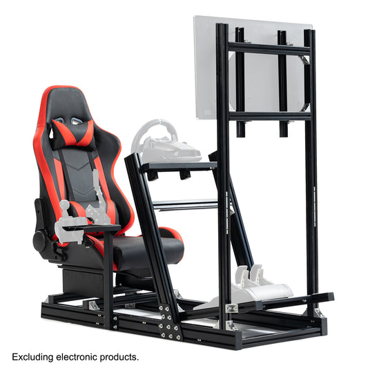 Anman 8040 Aluminum Profile Racing Sim Cockpit with Red Seat Monitor Mount,F1 Trunk Simulator,Fit for Moza/Logitech/Fanatec/Thrustmaster,Professional-Grade,No TV,Steering Wheel,Handbrake,Pedals