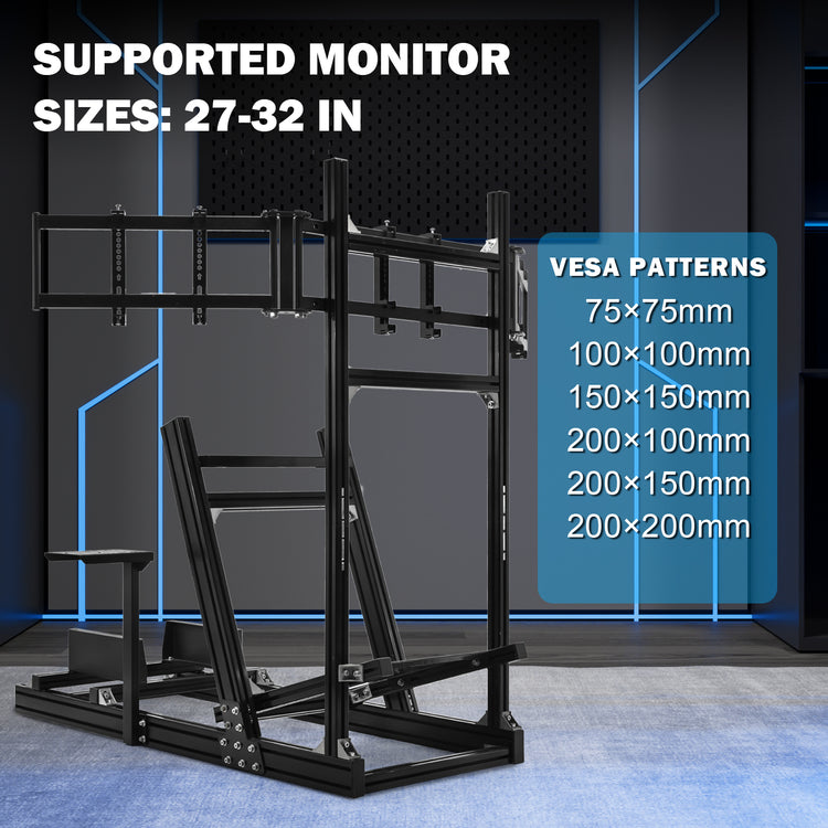 Anman 8040 Aluminum Profile Racing Sim Cockpit with Triple Screen Monitor Stand,F1 Trunk Simulator,Fit for Moza/Logitech/Fanatec/Thrustmaster,Professional-Grade,No Seat,Steering Wheel,Handbrake,Pedals