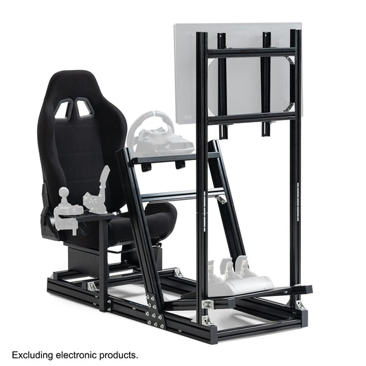 Anman 8040 Aluminum Profile Racing Sim Cockpit with Black Seat Monitor Mount,F1 Trunk Simulator,Fit for Moza/Logitech/Fanatec/Thrustmaster,Professional-Grade,No TV,Steering Wheel,Handbrake,Pedals