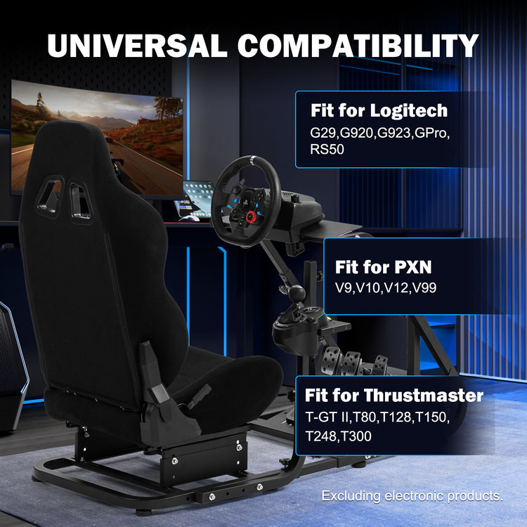 Anman Racing Simulator Cockpit With Black Racing Seat, Mountable Monitor Stand, Fit for Logitech G27 G29 G920/Fanatec/Thrustmaster T500RS T300RS, Adjustable Driving Simulator, Not Include Steering Wheel, Pedals, Handbrake and Monitor