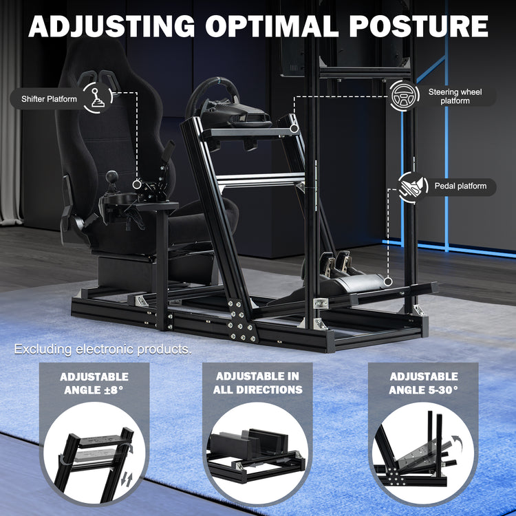 Anman 8040 Aluminum Profile Racing Sim Cockpit with Black Seat Monitor Mount,F1 Trunk Simulator,Fit for Moza/Logitech/Fanatec/Thrustmaster,Professional-Grade,No TV,Steering Wheel,Handbrake,Pedals