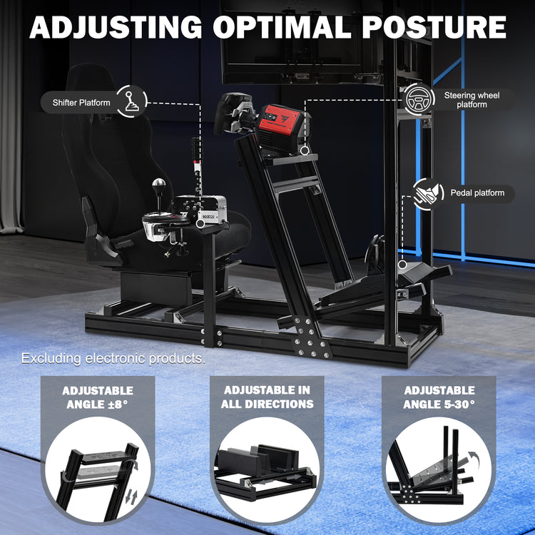 Anman 8040 Aluminum Profile Racing Sim Cockpit with Black Seat Triple Screen Monitor,F1 Trunk Simulator,Fit for Moza/Logitech/Fanatec/Thrustmaster,Professional-Grade,No TV,Steering Wheel,Handbrake,Pedals