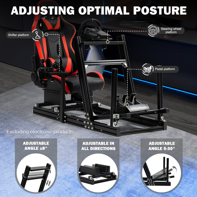 Anman 8040 Aluminum Profile Racing Sim Cockpit with Red Seat,F1 Trunk Simulator,Fit for Moza/Logitech/Fanatec/Thrustmaster,Professional-Grade,No Seat,Steering Wheel,Handbrake,Pedals