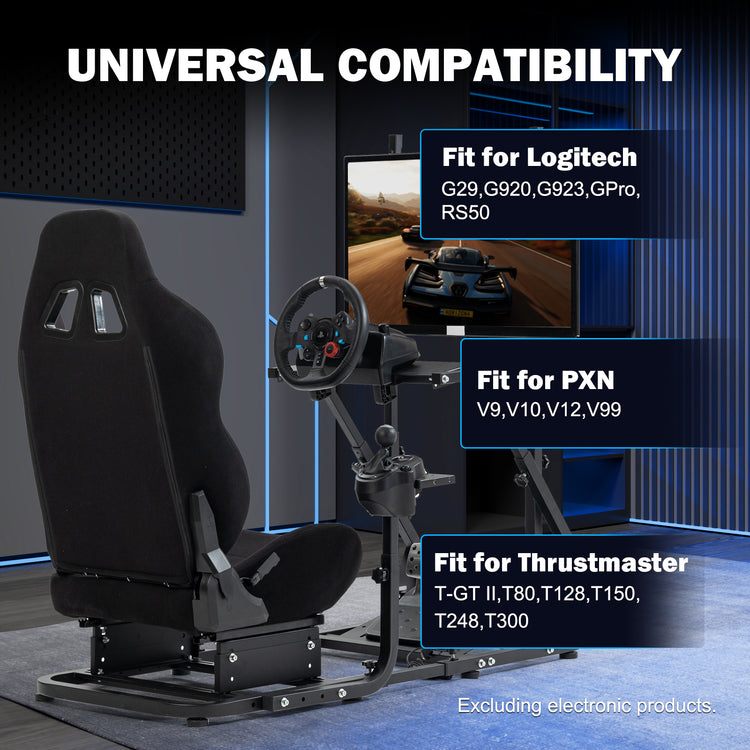 Anman Racing Simulator Cockpit With Black Racing Seat and Monitor Stand, Fit for Logitech G27 G29 G920/for PXN/for Thrustmaster T500RS T300RS, Adjustable Driving Simulator, Not Include Steering Wheel, Pedals, Handbrake, and Monitor