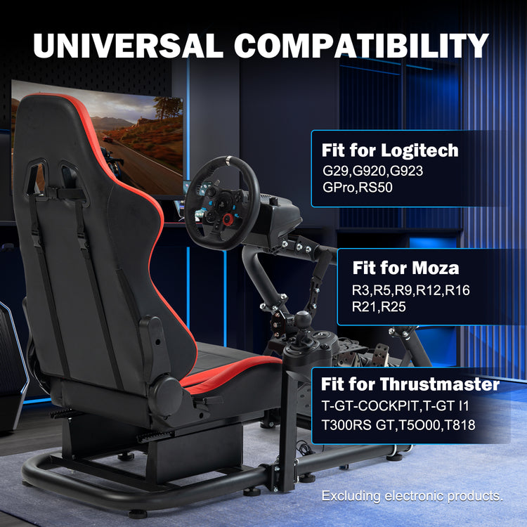 Anman Pro Adjustable Driving Racing Simulator Cockpit with Ergonomic Red Seat, Fit for Logitech G29 G920 G923/Thrustmaster T300RS/Moza R3 R5, Wheel, Pedals and Monitor Mount Not Included