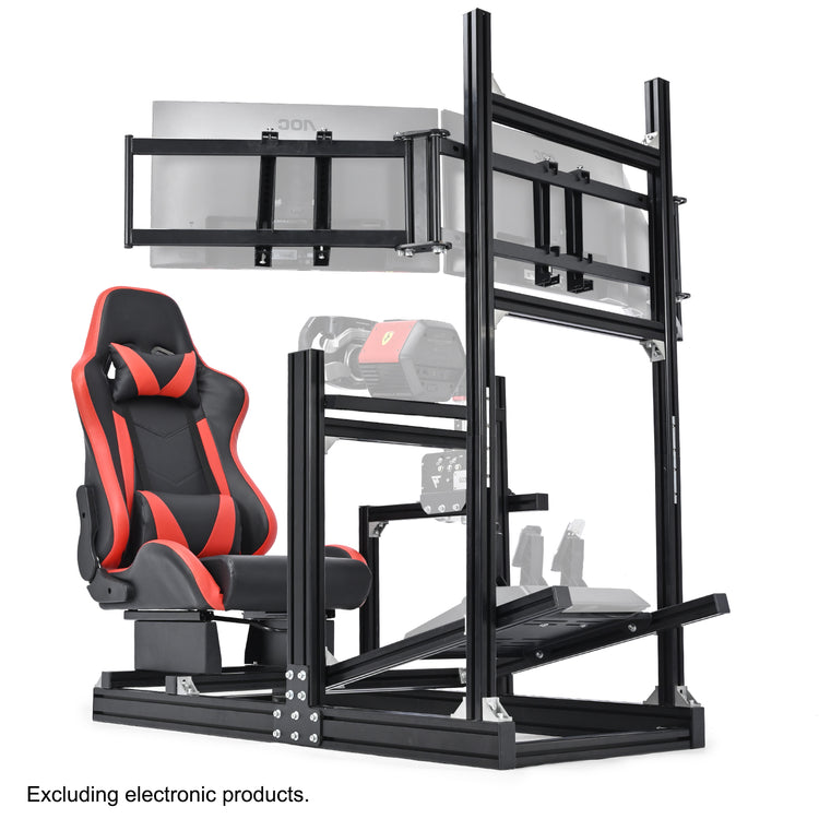 Anman Sim Racing Cockpit 8040 Aluminium Profile Racing Stand with Triple Monitor Stand, Fit for Using Direct Drive Steering Wheel GPRO CSLDD T818 Driving Simulator Cockpit with Red Seat Not Include Steering Wheel,Pedals,Handbrake