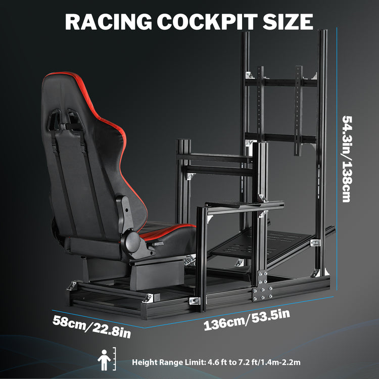 Anman Sim Racing Cockpit 8040 Aluminium Profile Racing Stand with Monitor Stand, Fit for Using Direct Drive Steering Wheel GPRO CSLDD T818 Driving Simulator Cockpit with Red Seat Not Include Steering Wheel,Pedals,Handbrake