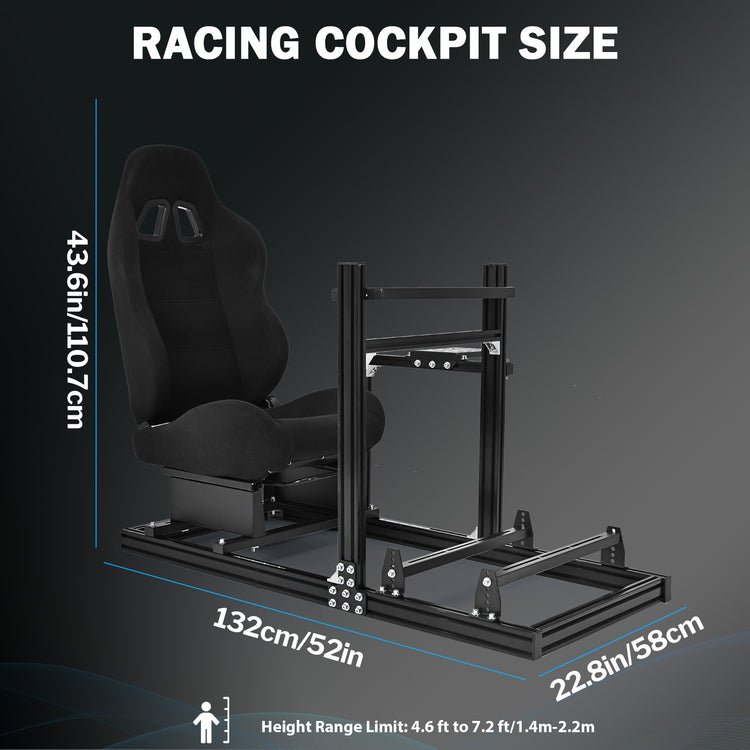 Anman 3060 Aluminum Profile Racing Simulator Cockpit with Black Seat, Compatible with Thrustmaster, Fanatec, Logitech G29/GPro, etc,Freely Adjustable,Does Not Include Steering Wheel, Pedals, or Handbrake