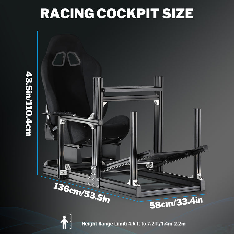 Anman Sim Racing Cockpit 8040 Aluminium Profile Racing Stand, Fit for Using Direct Drive Steering Wheel GPRO CSLDD T818 Driving Simulator Cockpit with Black Seat Not Include Steering Wheel,Pedals,Handbrake