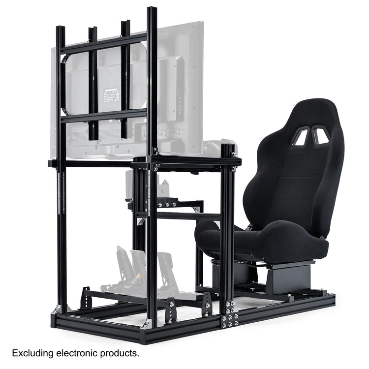 Anman 3060 Aluminum Profiles Racing Simulator Cockpit with Black Seat and Monitor Mount, Compatible with Logitech/Thrustmaster/Fanatec,  Infinitely Adjustable, Steering Wheel, Pedals, Handbrake, and Monitors Sold Separately