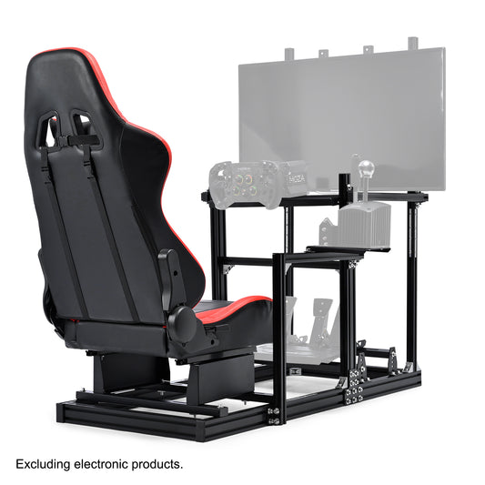 Anman 3060 Aluminum Profiles Racing Simulator Cockpit with Red Seat and Monitor Mount, Compatible with Logitech/Thrustmaster/Fanatec,  Infinitely Adjustable, Steering Wheel, Pedals, Handbrake, and Monitors Sold Separately