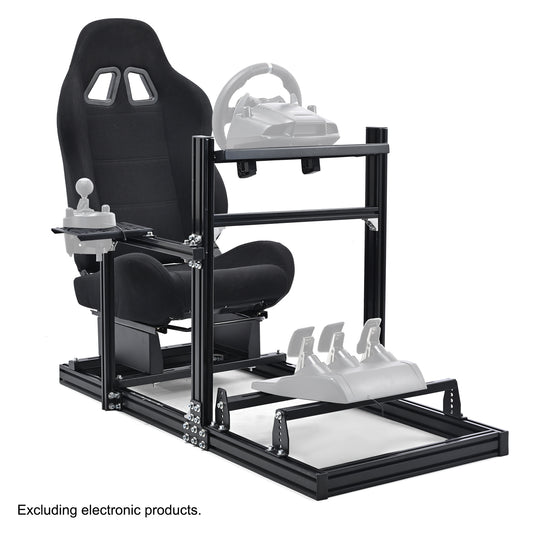 Anman 3060 Aluminum Profile Racing Simulator Cockpit with Black Seat, Compatible with Thrustmaster, Fanatec, Logitech G29/GPro, etc,Freely Adjustable,Does Not Include Steering Wheel, Pedals, or Handbrake