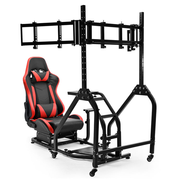 Anman Stand-up Racing Simulator Cockpit with Gaming Seat Triple Monitor Stand FIt for Logitech G29 G920 G923,for Thrustmaster T-GT II T80 T150,for PXN V9 V10 V99,Standing Sim Driving Cockpit, Not Include Wheel Shifter Pedal TV
