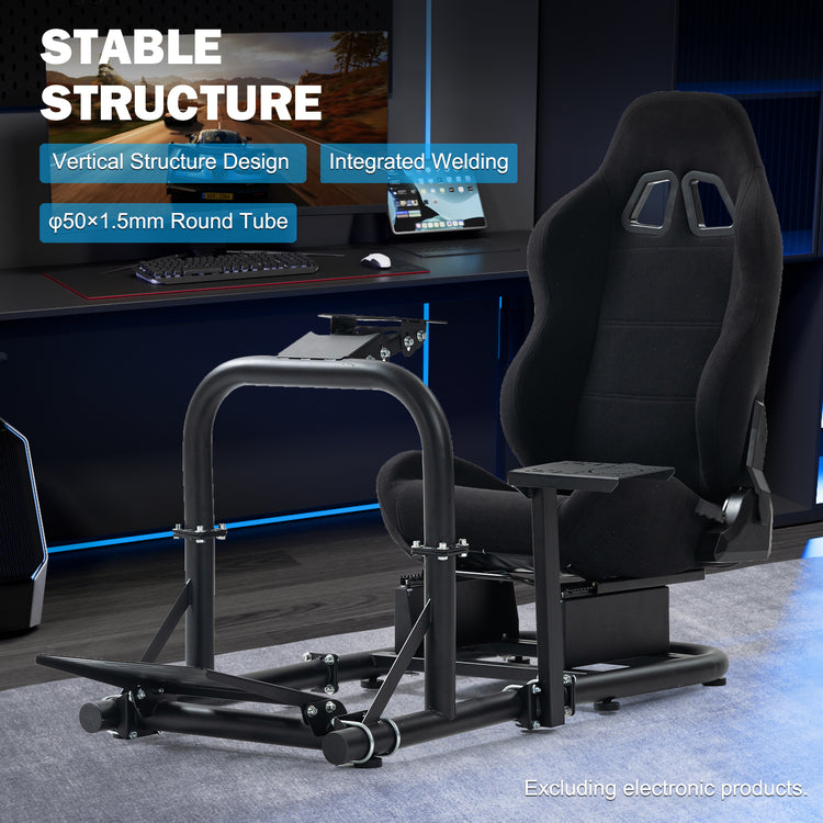 Anman Racing Simulator Cockpit Frame with Black Seat Fits for Logitech G29 G920/Thrustmaster/Fanatec,Adjustable Gaming Wheel Stand,Not Included Wheel, Pedal,Handbrake
