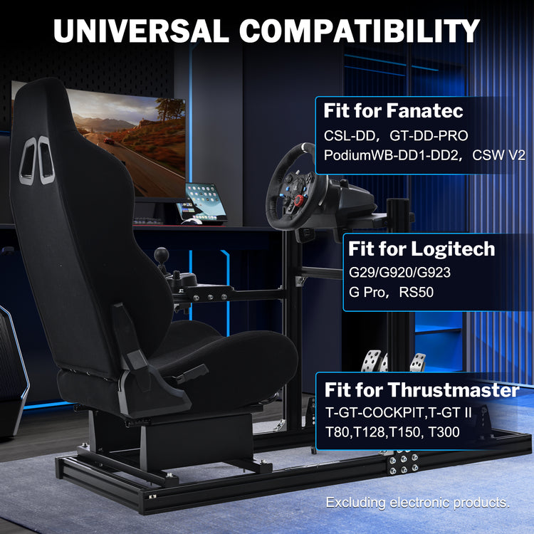 Anman 3060 Aluminum Profile Racing Simulator Cockpit with Black Seat, Compatible with Thrustmaster, Fanatec, Logitech G29/GPro, etc,Freely Adjustable,Does Not Include Steering Wheel, Pedals, or Handbrake