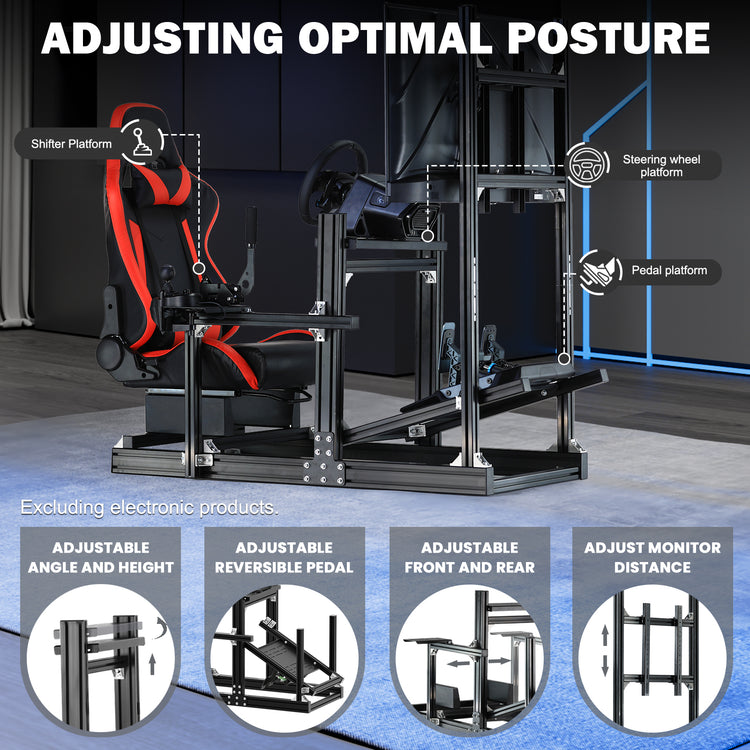 Anman Sim Racing Cockpit 8040 Aluminium Profile Racing Stand with Monitor Stand, Fit for Using Direct Drive Steering Wheel GPRO CSLDD T818 Driving Simulator Cockpit with Red Seat Not Include Steering Wheel,Pedals,Handbrake