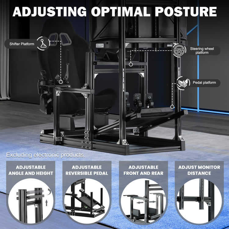 Anman Sim Racing Cockpit 8040 Aluminium Profile Racing Stand with Monitor Stand, Fit for Using Direct Drive Steering Wheel GPRO CSLDD T818 Driving Simulator Cockpit with Black Seat Not Include Steering Wheel,Pedals,Handbrake