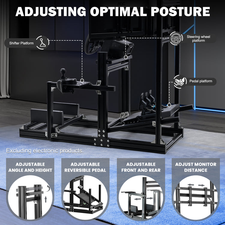 Anman Sim Racing Cockpit 8040 Aluminium Profile Racing Stand with Triple Monitor Stand, Fit for Using Direct Drive Steering Wheel GPRO CSLDD T818 Driving Simulator Cockpit Not Include Steering Wheel,Pedals,Handbrake
