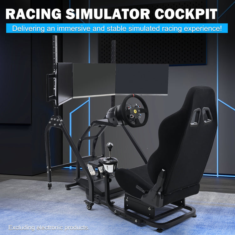Anman Stand-up Racing Simulator Cockpit with Black Gaming Seat Triple Monitor Stand FIt for Logitech G29 G920 G923,for Thrustmaster T-GT II T80 T150,for PXN V9 V10 V99,Standing Sim Driving Cockpit, Not Include Wheel Shifter Pedal TV