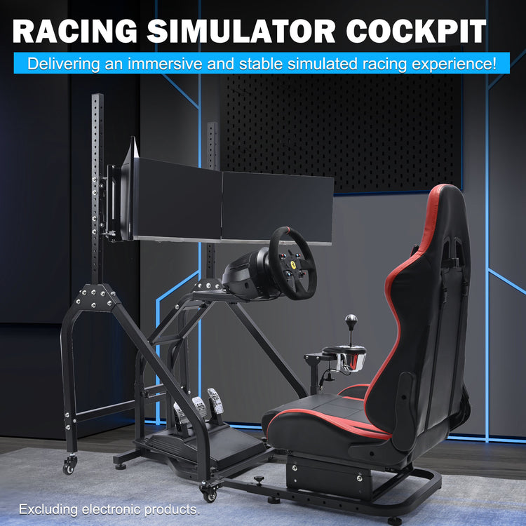 Anman Stand-up Racing Simulator Cockpit with Gaming Seat Triple Monitor Stand FIt for Logitech G29 G920 G923,for Thrustmaster T-GT II T80 T150,for PXN V9 V10 V99,Standing Sim Driving Cockpit, Not Include Wheel Shifter Pedal TV
