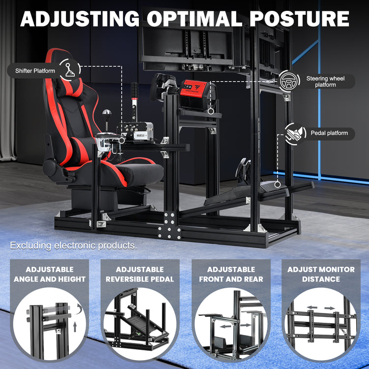 Anman Sim Racing Cockpit 8040 Aluminium Profile Racing Stand with Triple Monitor Stand, Fit for Using Direct Drive Steering Wheel GPRO CSLDD T818 Driving Simulator Cockpit with Red Seat Not Include Steering Wheel,Pedals,Handbrake