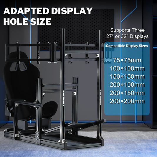Anman Sim Racing Cockpit 8040 Aluminium Profile Racing Stand with Triple Monitor Stand, Fit for Using Direct Drive Steering Wheel GPRO CSLDD T818 Driving Simulator Cockpit with Black Seat Not Include Steering Wheel,Pedals,Handbrake