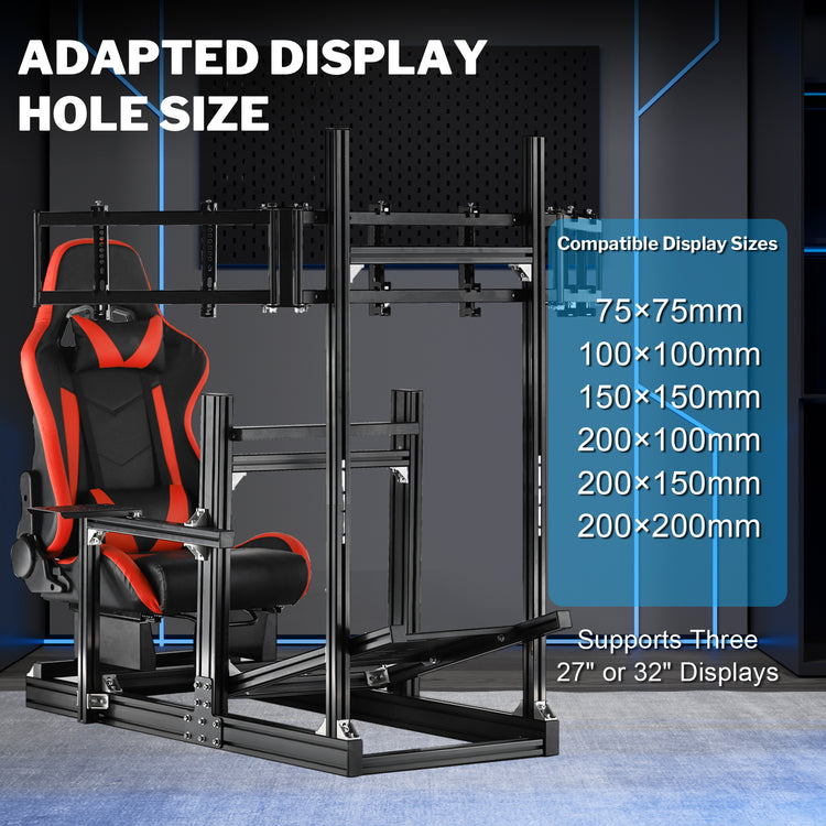 Anman Sim Racing Cockpit 8040 Aluminium Profile Racing Stand with Triple Monitor Stand, Fit for Using Direct Drive Steering Wheel GPRO CSLDD T818 Driving Simulator Cockpit with Red Seat Not Include Steering Wheel,Pedals,Handbrake