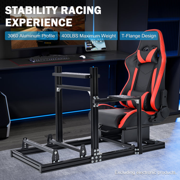 Anman 3060 Aluminum Profile Racing Simulator Cockpit with Red Seat, Compatible with Thrustmaster, Fanatec, Logitech G29/GPro, etc,Does Not Include Steering Wheel, Pedals, or Handbrake