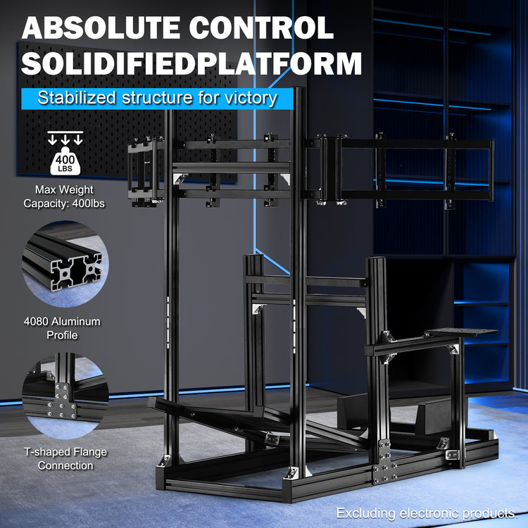 Anman Sim Racing Cockpit 8040 Aluminium Profile Racing Stand with Triple Monitor Stand, Fit for Using Direct Drive Steering Wheel GPRO CSLDD T818 Driving Simulator Cockpit Not Include Steering Wheel,Pedals,Handbrake