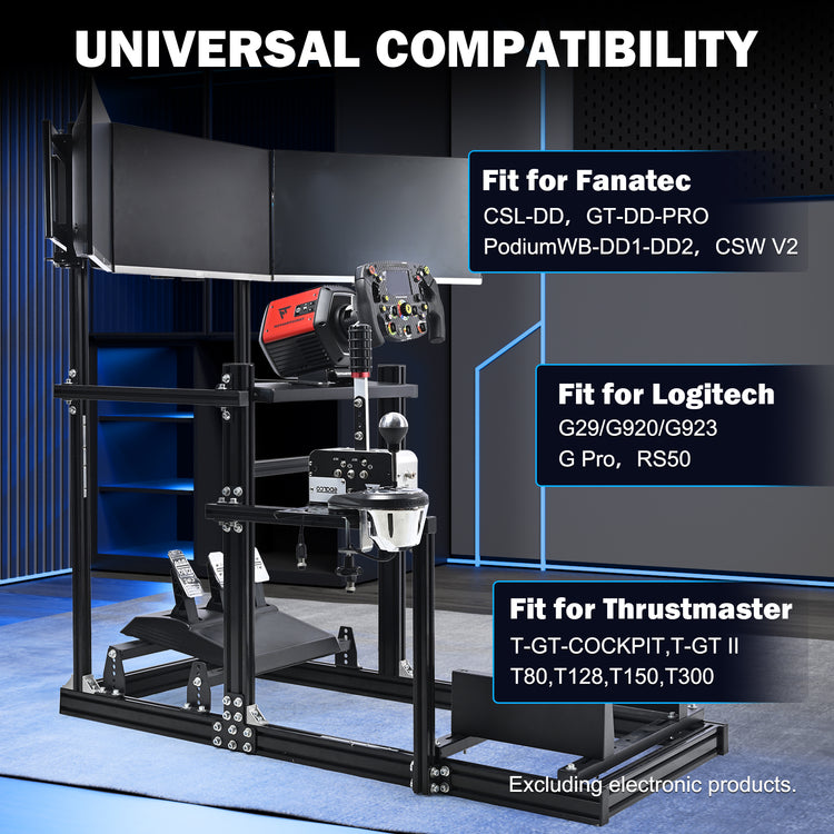 Amman 3060 Aluminum Profile Racing Simulator Cockpit with Triple Monitor Mount, Compatible with Logitech/Thrustmaster/Fanatec Series,Steering Wheel, Pedals, Handbrake, and Monitors Require Separate Purchase