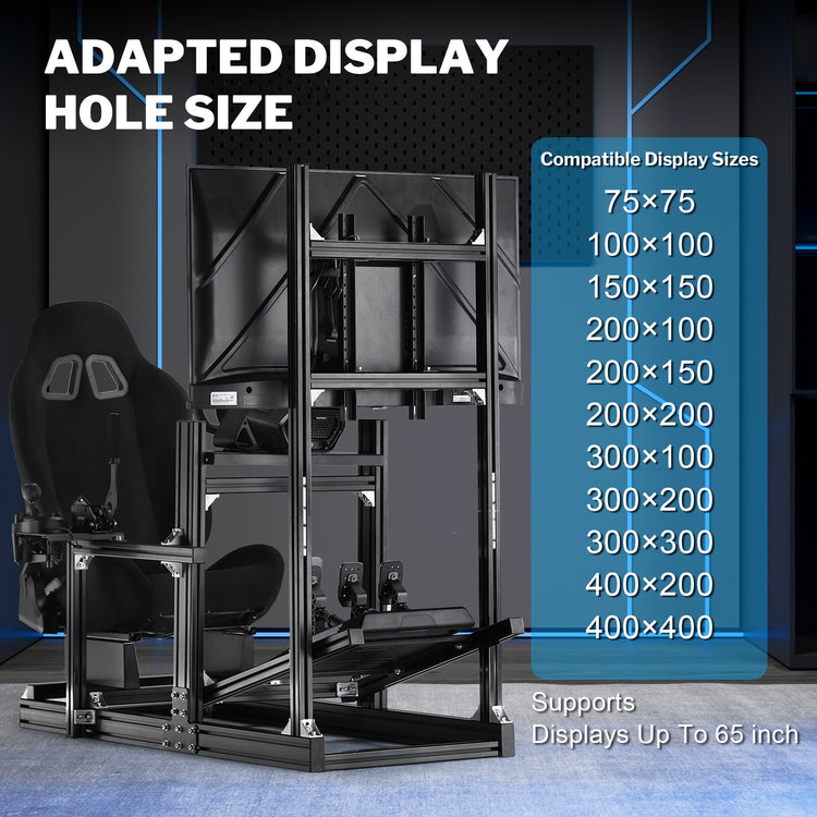 Anman Sim Racing Cockpit 8040 Aluminium Profile Racing Stand with Monitor Stand, Fit for Using Direct Drive Steering Wheel GPRO CSLDD T818 Driving Simulator Cockpit with Black Seat Not Include Steering Wheel,Pedals,Handbrake