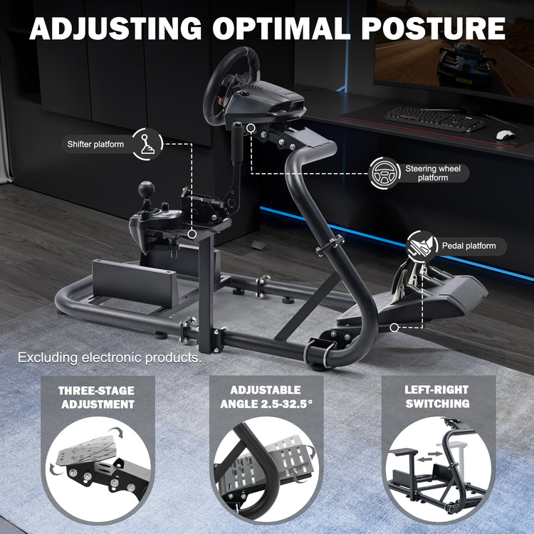 Anman Steering Wheel Stand fits for Logitech/Thrustmaster g25 g27 g923 T248x T-GT T300RS TX, φ50mm Round Tube Freedom Upgrade Racing Simulator Cockpit Steering Wheel Pedal Seat Not Included