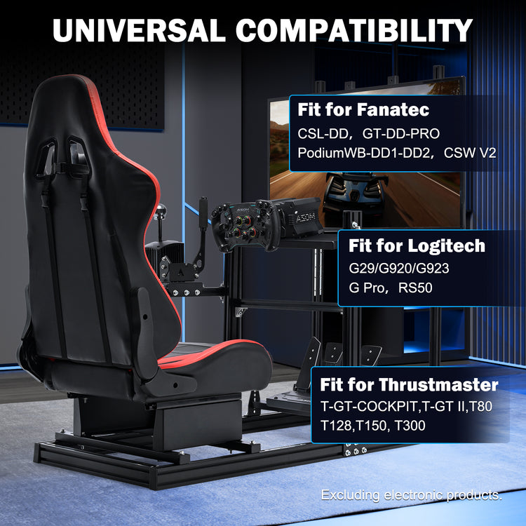 Anman 3060 Aluminum Profiles Racing Simulator Cockpit with Red Seat and Monitor Mount, Compatible with Logitech/Thrustmaster/Fanatec,  Infinitely Adjustable, Steering Wheel, Pedals, Handbrake, and Monitors Sold Separately