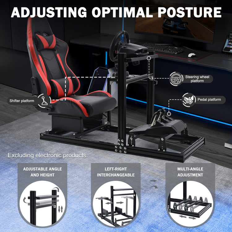 Anman 3060 Aluminum Profile Racing Simulator Cockpit with Red Seat, Compatible with Thrustmaster, Fanatec, Logitech G29/GPro, etc,Does Not Include Steering Wheel, Pedals, or Handbrake