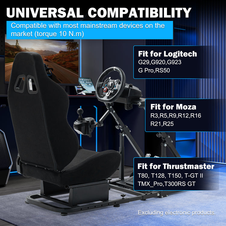 Anman Racing Simulator Cockpit with Black Seat, Compatible with Logitech G27 G29 G920 G923,For Thrustmaster T300RS,For Fanatec,Does Not Include Steering Wheel, Pedals, or Handbrake