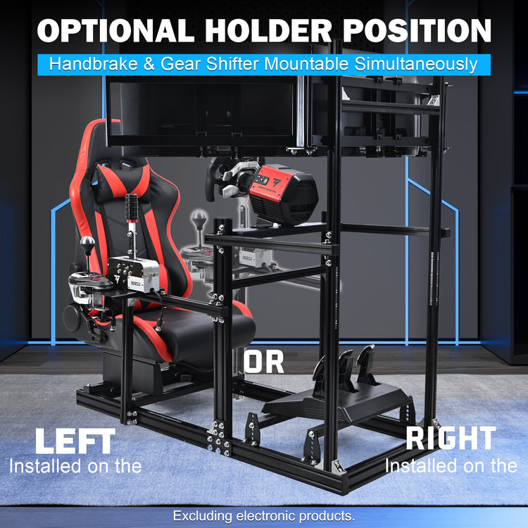Anman 3060 Aluminum Profiles Racing Simulator Cockpit with Red Seat and Triple Monitor Mount, Compatible with Logitech/Thrustmaster/Fanatec, Infinitely Adjustable,SSteering Wheel, Pedals, Handbrake, and Monitors Sold Separately