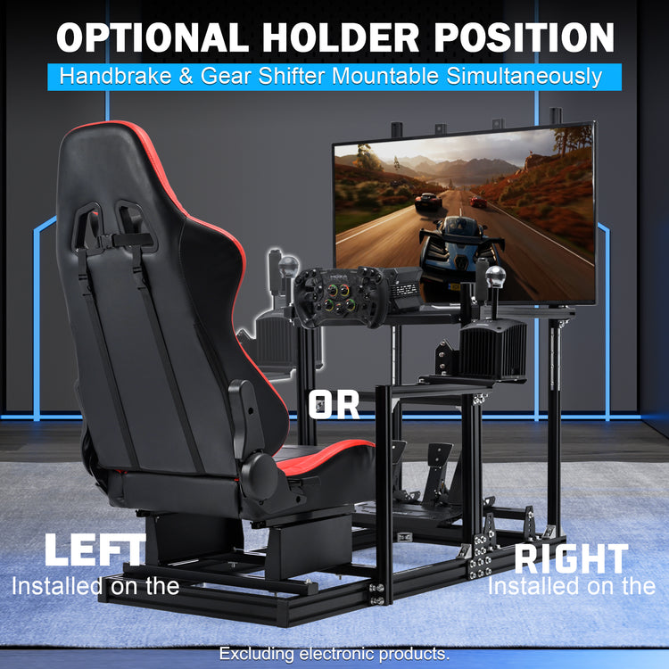 Anman 3060 Aluminum Profiles Racing Simulator Cockpit with Red Seat and Monitor Mount, Compatible with Logitech/Thrustmaster/Fanatec,  Infinitely Adjustable, Steering Wheel, Pedals, Handbrake, and Monitors Sold Separately