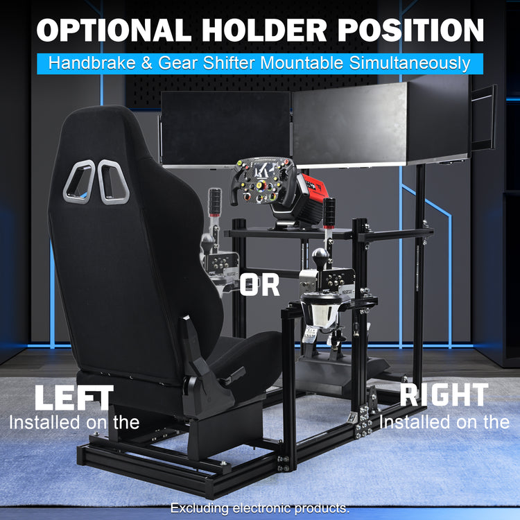 Anman 3060 Aluminum Profiles Racing Simulator Cockpit with Black Seat and Triple Monitor Mount, Compatible with Logitech/Thrustmaster/Fanatec, Infinitely Adjustable. Steering Wheel, Pedals, Handbrake, and Monitors Sold Separately