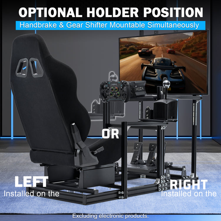 Anman 3060 Aluminum Profiles Racing Simulator Cockpit with Black Seat and Monitor Mount, Compatible with Logitech/Thrustmaster/Fanatec,  Infinitely Adjustable, Steering Wheel, Pedals, Handbrake, and Monitors Sold Separately