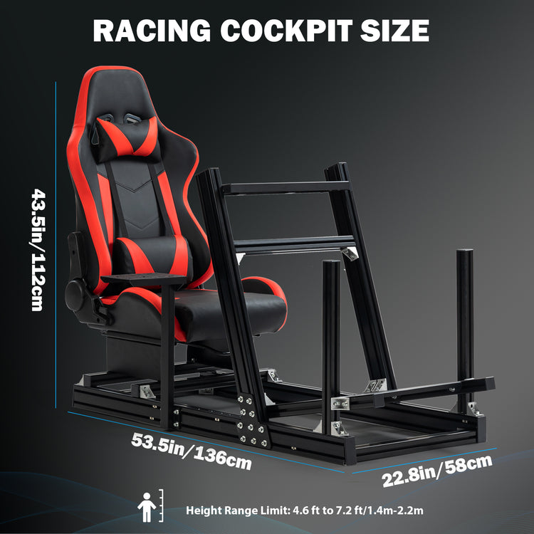 Anman 8040 Aluminum Profile Racing Sim Cockpit with Red Seat,F1 Trunk Simulator,Fit for Moza/Logitech/Fanatec/Thrustmaster,Professional-Grade,No Seat,Steering Wheel,Handbrake,Pedals