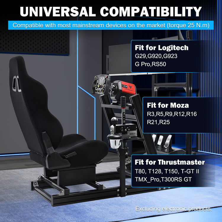 Anman 8040 Aluminum Profile Racing Sim Cockpit with Black Seat Triple Screen Monitor,F1 Trunk Simulator,Fit for Moza/Logitech/Fanatec/Thrustmaster,Professional-Grade,No TV,Steering Wheel,Handbrake,Pedals